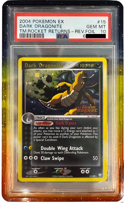 2004 POKEMON EX TEAM ROCKET RETURNS #15 DARK DRAGONITE-REVERSE FOIL PSA 10